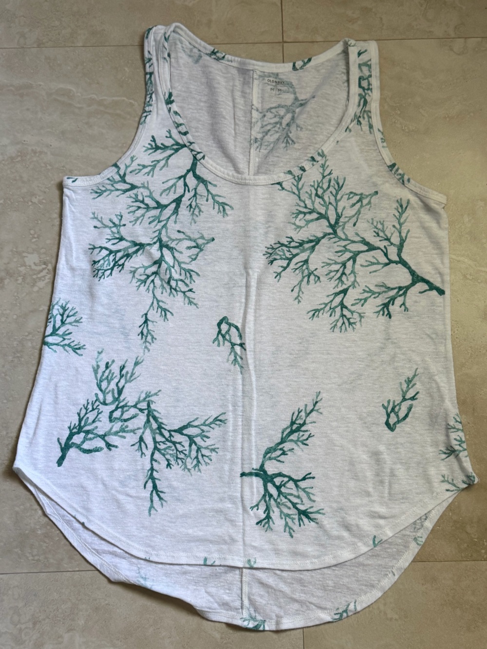 Old Navy White Tank Top with Teal Branch Print